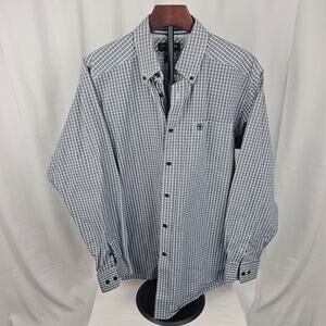 Ariat Pro Series Button Shirt L Blue Gray Plaid Western Mesh Vented NWOT